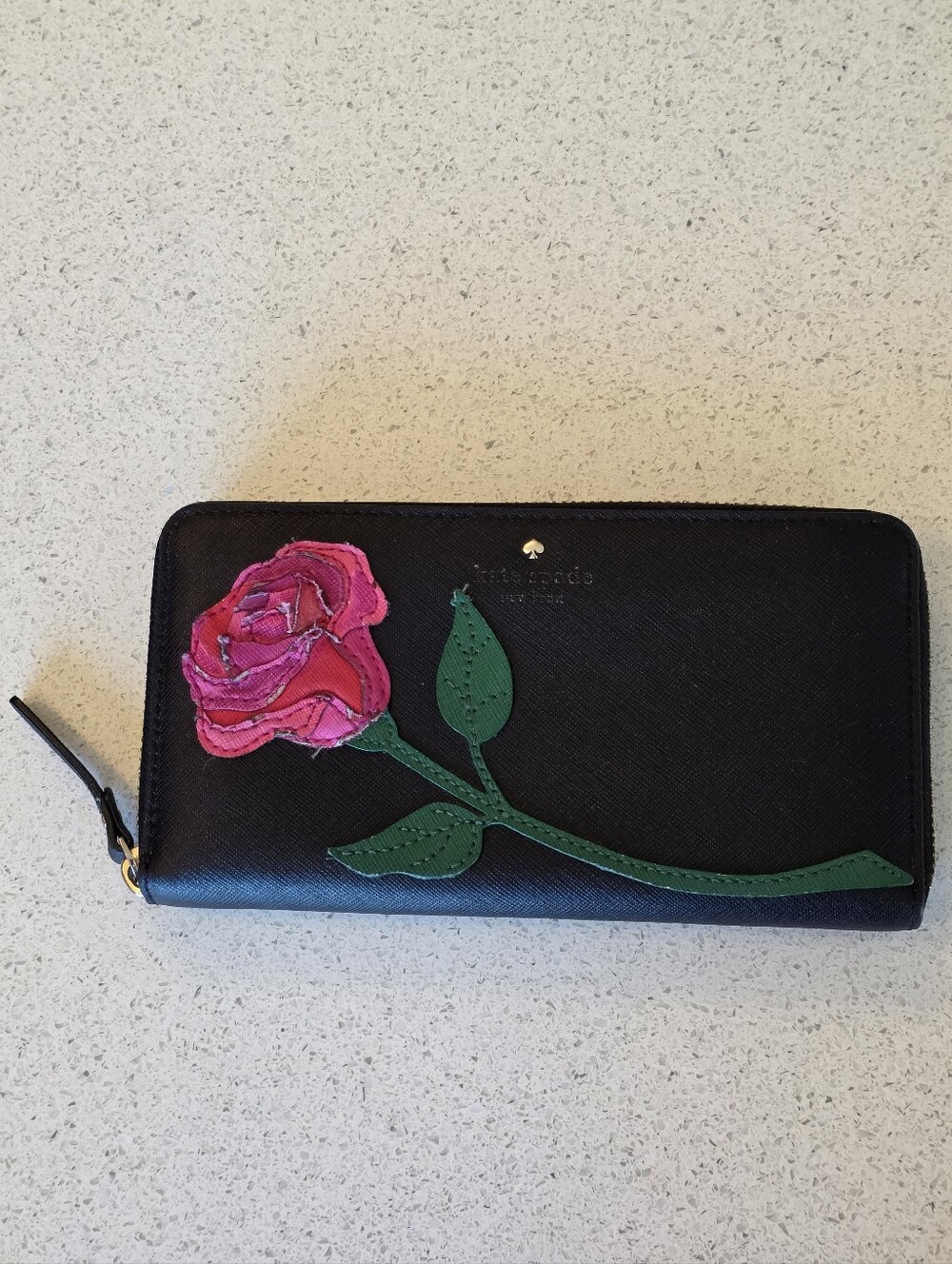 Kate Spade Black Rose Zip-Around Wallet